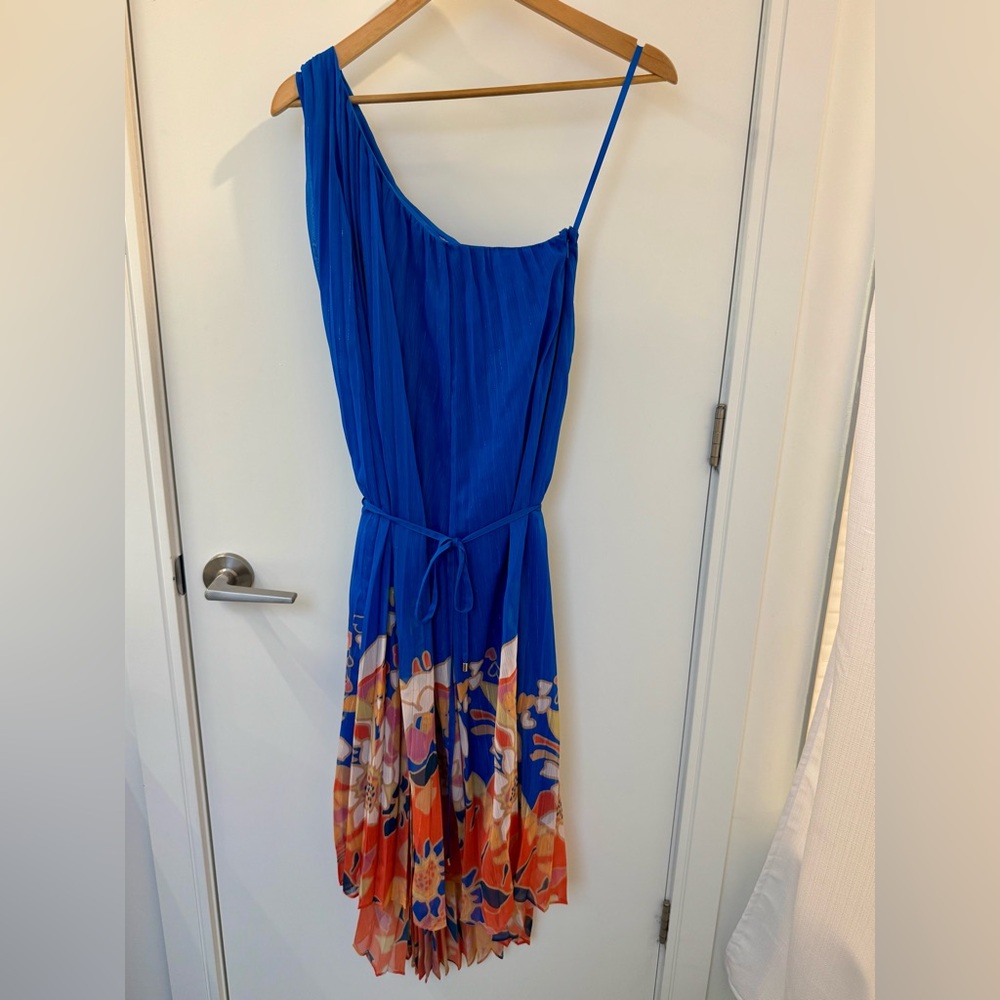 Ted Baker London One Shoulder Dress in Blue with Orange Floral